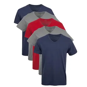 Мужская футболка из полиэстера, Высококачественная хлопковая Повседневная дышащая рубашка с коротким рукавом, трикотажные футболки с V-образным вырезом