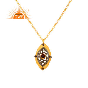 Smoky Quartz Gemstone Set Pendant Trendy Girls Fashion 22k Gold Plated Sterling Silver Necklace Jewelry Supplier - Product Image 1