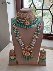 Lubing-boucles d'oreilles fantaisie, ensemble complet ras de cou, longues manches, fantaisie, vrai Kundan, création M - Product Image 5