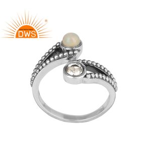 Bague en pierre précieuse opale éthiopienne et Quartz pour femmes, argent Sterling 925, nouvelle collection - Product Image 1