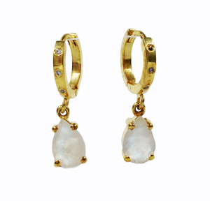 ต่างหูเงินแท้ 925 ชุบทอง ผลิตตามสั่ง ผู้ผลิต ผู้ค้าส่ง ทำมือ สำหรับทุกเพศ ทุกวัย ผู้หญิง ขั้นต่ำในการสั่งซื้อน้อย ประดับด้วยมูนสโตนสีรุ้ง - Product Image 1