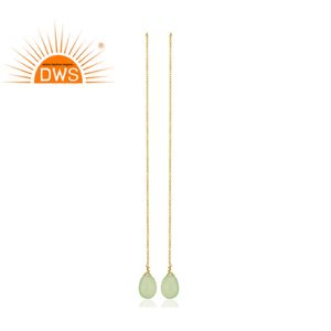Boucles d'oreilles pendantes en argent sterling 925 plaqué or style indien avec pierre précieuse calcédoine préhnite - Bijoux tendance pour mariage et soirée - Product Image 2