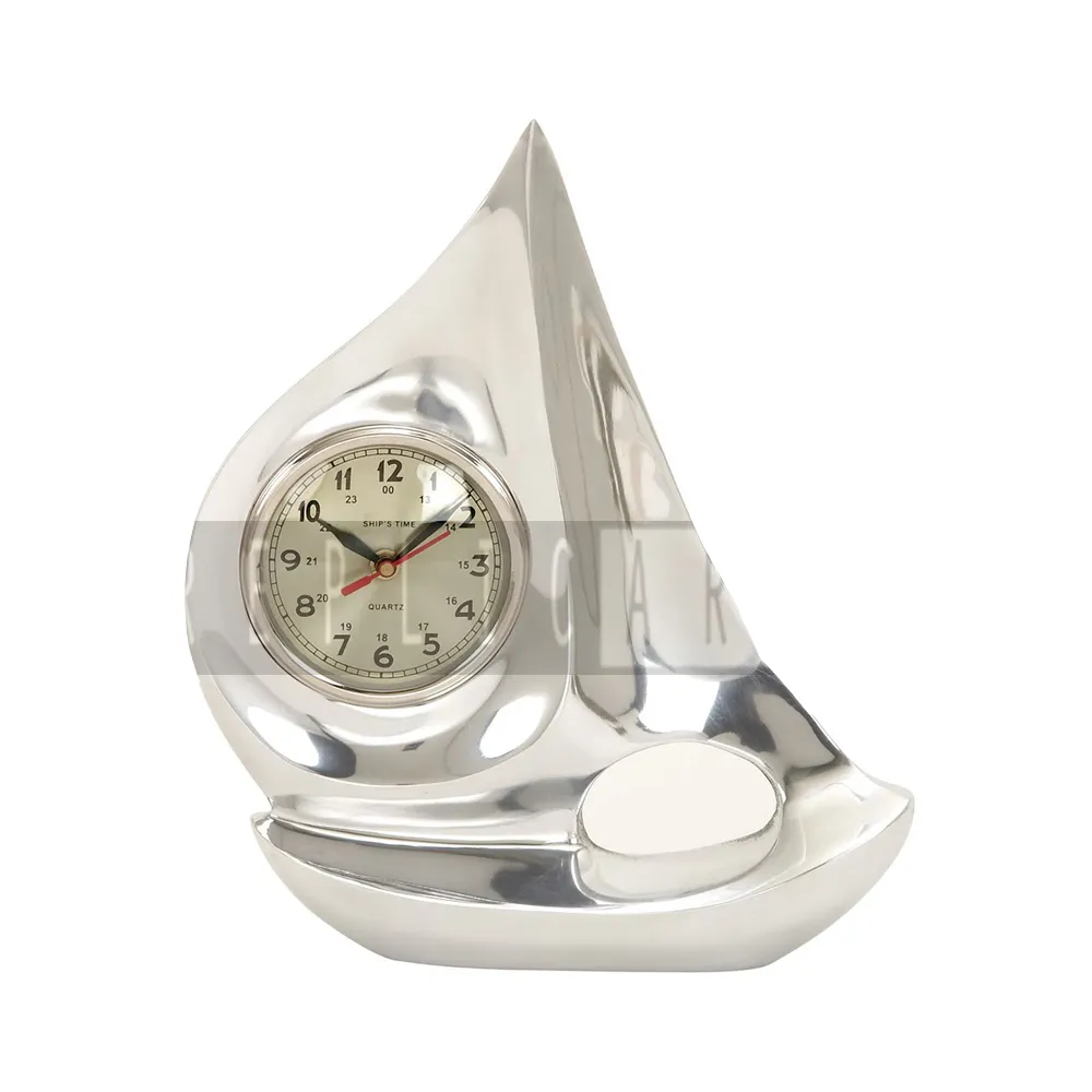 Nouveau métal brillant laiton bateau horloge horloge de Table pour la décoration intérieure cadeaux pièce maîtresse décorative montre Statue cadeau pour la décoration