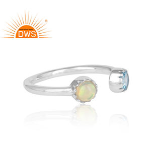 Anillo de plata de primera ley y Topacio azul para mujer, sortija, plata esterlina 925, Gema Natural, Ópalo etíope - Product Image 3