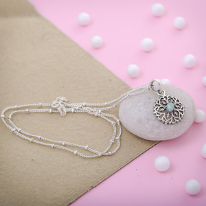 Blue Ocean Larimar Gemstone Mosaic Flower Design Handmade 925 <b>Silver</b> Charm Pendant Fine Jewelry for Girls Manufacturer Supplier - Product Image 2