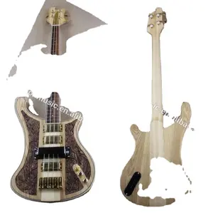 Weifang Rebon 4 string leher melalui tubuh tangan diukir ricken bass listrik gitar dengan kualitas baik