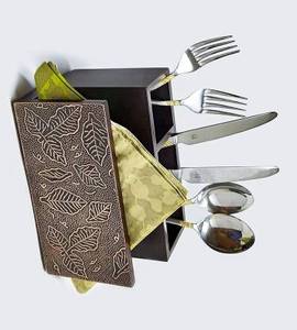 Porte-couverts élégant pour porte-serviettes porte-cuillère en tissu ensemble de couverts jetables en bois utilisé pour les repas - Product Image 1
