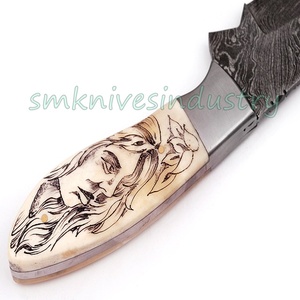 Belle Chasse Damas Fait Couteau avec Poignée En Os De Chameau De Scrimshaw (Smk1506) - Product Image 2