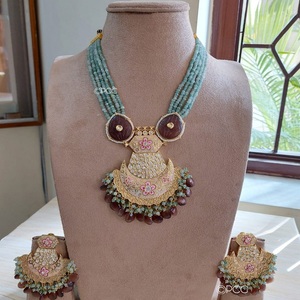 M Creation 2021 nouvelle mode collier de perles et ensemble de boucles d'oreilles plaqué or véritable Kundan bas prix - Product Image 2