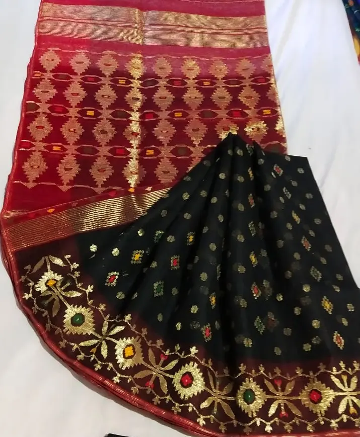 พิเศษ Dhakai Jamdani Sharee ส่งออกคุณภาพสำหรับผู้หญิงผ้า JAMDANI สีฟ้าสีแดงสีเขียวสีฟ้าสีทองจากบังคลาเทศ