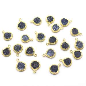 Colgante de Plata de Ley 925 con Forma de Corazón de Drusa Negra, Chapado en Oro, Hecho a Mano para la Creación de Joyas - Product Image 2