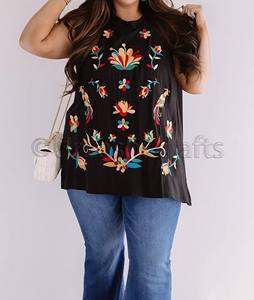 Moda de verano Casual Gypsy moda mujer blusa de talla grande mexicana manga corta bordada blusas de tela de algodón - Product Image 1