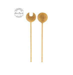 Couverts élégants à salade au fini doré, à long manche, durables, légers et élégants pour les repas et les réceptions. - Product Image 1