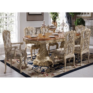 Blanc moderne En Bois Sculpté Ensemble de Salle À Manger Antique Finition Blanche Ensemble de Table À Manger de Luxe 7 Pièces Ensemble de Meubles De Salle À Manger - Product Image 1