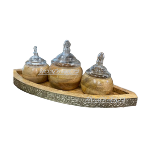 Set Of 3 Wood Nut Serving <b>Box</b> With Marble Lid And Wood Tray Round Shape Nut Server <b>For</b> <b>Weeding</b> Gifts Usage - Product Image 4