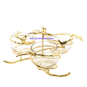 Tazón decorativo de diseño de forma redonda con soporte chapado en oro, Material de vidrio de aluminio, gran oferta, tazón grande para el hogar - Product Image 1