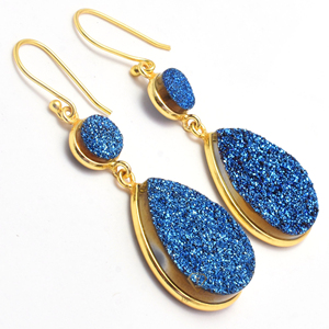 Pendientes colgantes de piedras preciosas de titanio azul, pendientes de plata de ley 925 de pera y piedra preciosa ovalada, pendientes de boda para proveedores al por mayor - Product Image 1