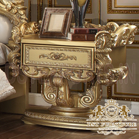 Ensemble de meubles de chambre à coucher de luxe en teck doré artisanal traditionnel avec lit sculpté en or taille CAL King