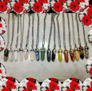 Natural Sun-Stone Gems Necklace New Arrival Sun Stone Pointed Shape Jewelry Multi Color Pendant Necklace For Aura Healing