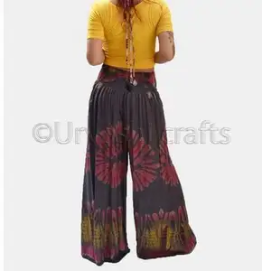 Son yapılan hindistan el yapımı kravat boya rahat gevşek palazzo pantolon kadın geniş bacak rayon palazzo pantolon