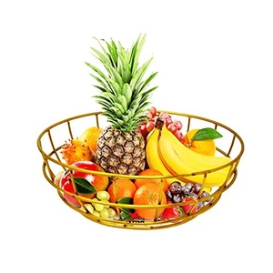 Corbeille à fruits décorative artisanale en métal métallique finition plaquée or brillant panier de rangement design arrondi - Product Image 1