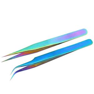 Pince à épiler professionnelle de qualité supérieure en acier inoxydable pour extensions de cils individuelles, droite et courbée, outil de beauté pour le mise en éventail - Product Image 1