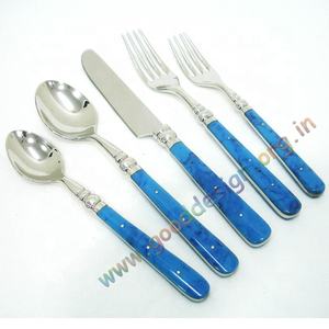 Juego de cubiertos de diseñador de acero inoxidable 18/10 de Venta caliente con cubiertos de mango de resina de tortuga azul oscuro - Product Image 3