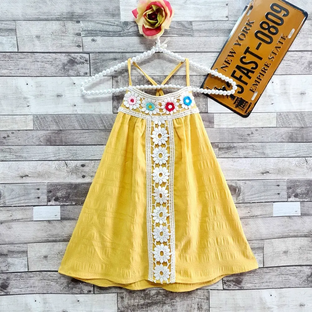 Made In Vietnam - Trending Design Linen Cotton Dress Color Party Frocks Big Skirt For Baby Girls