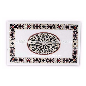 Plateau de table à manger octogonal en marbre blanc naturel avec incrustations pour grossistes - Product Image 1