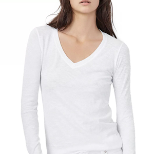 เสื้อยืดคอกลม OEM ผ้าฝ้ายแท้ สีขาว 100% ผ้าฝ้าย เสื้อยืดสำหรับผู้หญิง - Product Image 2