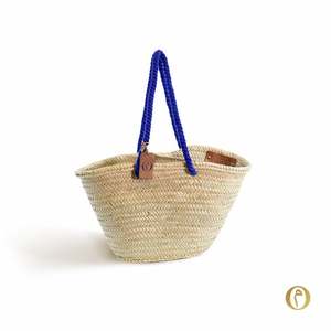 Panier artisanal magnifique de taille moyenne, original de Marrakech, avec poignées naturelles, bleu marine original - Product Image 1