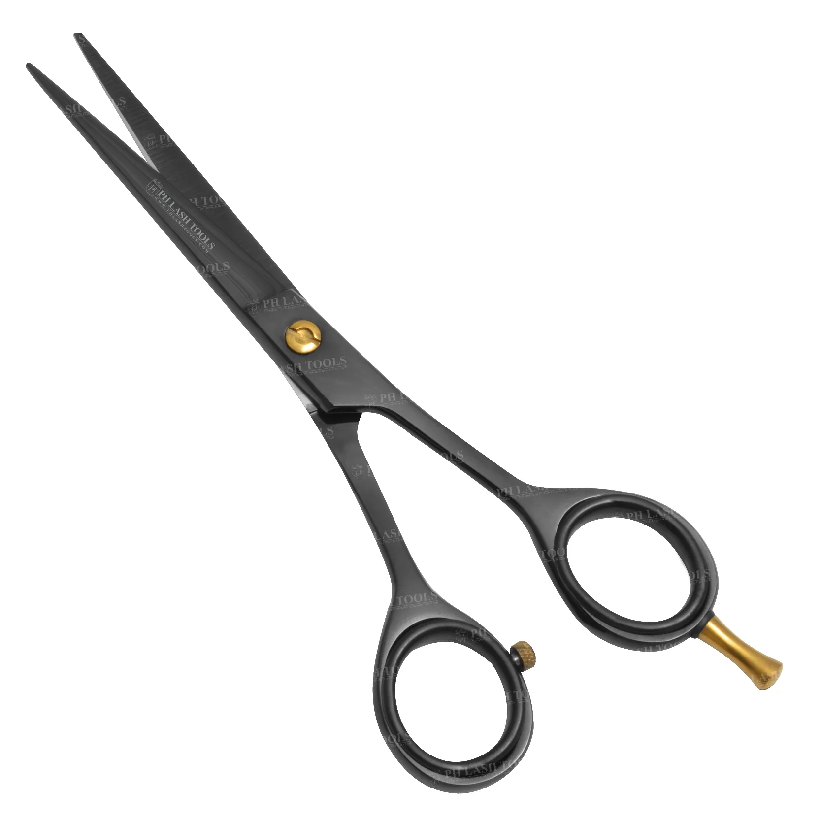 Black Barber Scissors For Hair Cutting With Gold Hook and Screw, Professional Mid Range And Economy Scissors Private Label