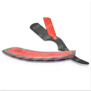 Maquinilla de afeitar de barbero de borde recto de madera negra y roja Cuchillo de afeitar de acero inoxidable y plástico Herramientas de extensión de cabello - Product Image 2
