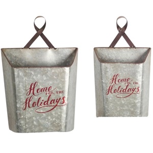 Macetero de pared para Casa de Campo de Navidad, contenedor de paja galvanizada encantadora, Juego de 2 plantas caseras con acabado rústico, con flores de transporte - Product Image 1