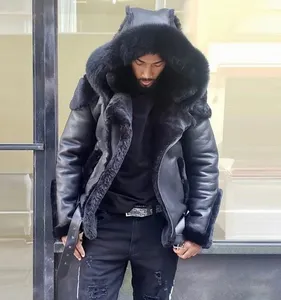 Blouson d'hiver en cuir homme, Long et à la mode, en fausse fourrure, 2020