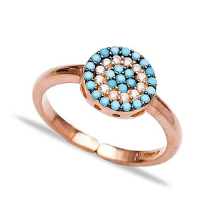 Anillo Redondo Minimalista de Piedra Turquesa con Forma de Ojo, Joyería de Plata de Ley 925 Hecha a Mano al por Mayor - Product Image 1