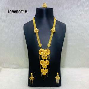 Anillo de pendiente y collar largo para mujer, joyería bañada en oro de un gramo - Product Image 1