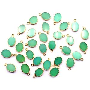 Chrysoprase Color Chalcedony 16 to 18 MM With Bail Oval Shape 18K Gold Plated Brass Pendant for Jewelry Making - Product Image 2