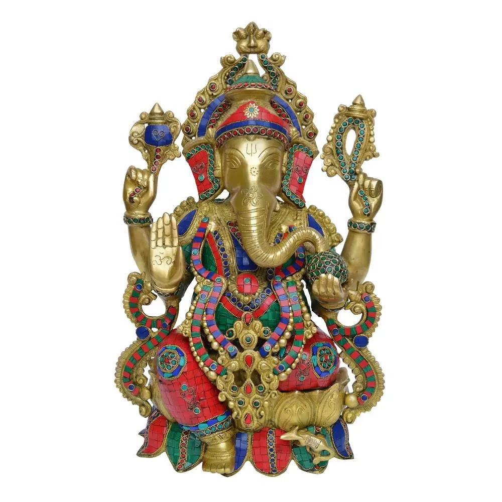 Zarif taş iş Lord Ganesha heykel heykelcik geleneksel renkli nimet Ganesha heykeli Aakrati pİrİnç Aligarh
