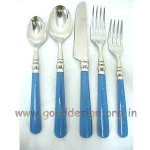 Juego de cubiertos de diseñador de acero inoxidable 18/10 de Venta caliente con cubiertos de mango de resina de tortuga azul oscuro - Product Image 2