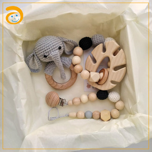 Amigurumi Éléphant crochet dentition hochets <span class=keywords><strong>attache</strong></span> tétine en bois jouets sensoriels d'autisme - Product Image 2