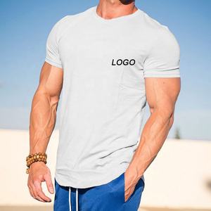 Camiseta deportiva con logotipo personalizado para hombre, Camisa lisa 100% de algodón para gimnasio, cuello redondo, dobladillo curvado, talla grande - Product Image 2