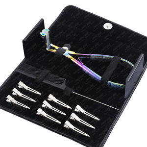 Kit d'outils d'extension de cheveux emballé dans un étui personnalisé, avec pinces à cheveux et peigne de coiffure revêtues en or, vente en gros, - Product Image 1