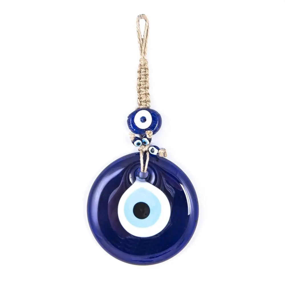Wicker Weave Glass Evil Eye and Small Plastic Evil Eye Beaded Wall Hanging Ornament