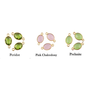 925 Sterling Silver Green Amethyst Gold Vermeil 8x10mm Faceted Oval Shape Bezel Setting Jewelry Making Double Bail Connectors - Product Image 5