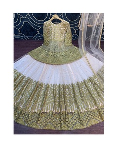 Qipao — vêtements de mariée indiens, broderie de travail, filet doux et épais, paillettes de travail lehenga avec bordure de filet, dupatta et choli complet - Product Image 1