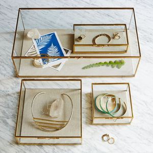 Organizador de Joyas de Vidrio y Metal, Bandeja Octogonal con Espejo y Marco Dorado para Almacenamiento y Exhibición de Collares y Pendientes - Product Image 5