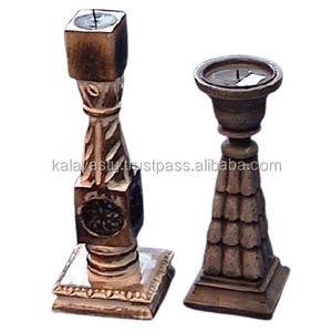 Nuevo portavelas de pilar de madera hecho a mano de Kalavastu para arte y coleccionable - Product Image 2