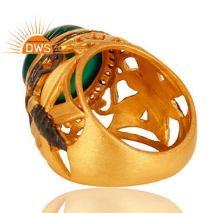 แหวนแฟชั่นชุบทอง 18K ประดับเพทายสีเขียวออนิกซ์ คอลเลคชั่นวินเทจ เครื่องประดับทองเหลืองอินเดีย สำหรับผู้หญิง ของขวัญสำหรับเธอ - Product Image 3