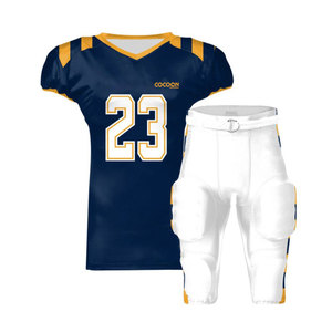 Ensemble d'uniformes de football américain sublimés personnalisés, nouvelle arrivée, col en V, manches courtes, maillot numéro 23, pantalon rembourré, maille respirante - Product Image 1